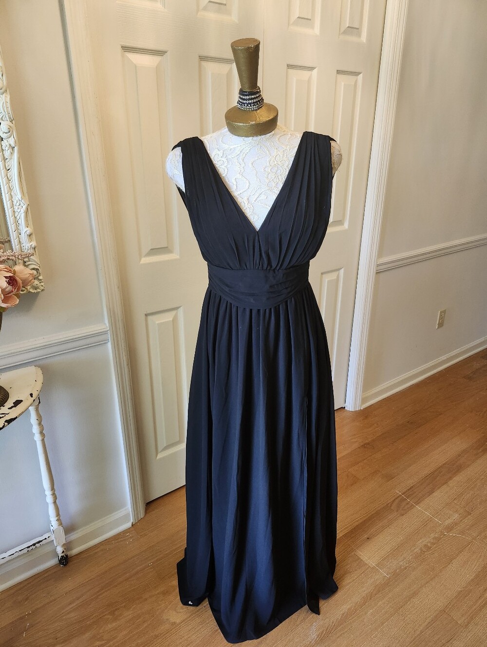 Lulus Black Deep V Open Back Grecian Maxi Formal Evening Gown Size S